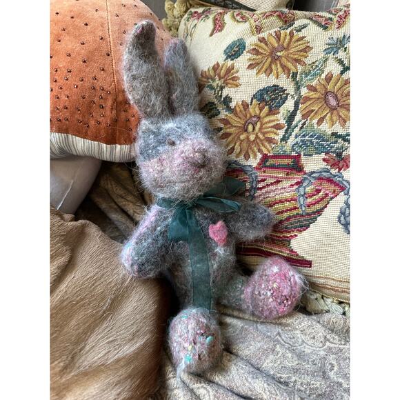 Stuffed animal needle-felted rabbit unique wool alpaca boho gift bunny handmade - Picture 11 of 16